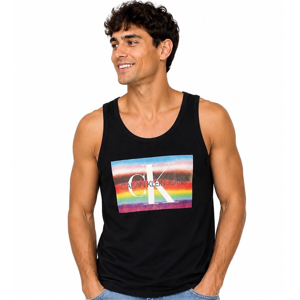 Calvin Klein Jeans Pride Tank Top‎ Men's M Black Rainbow Logo #ProudInMyCalvins